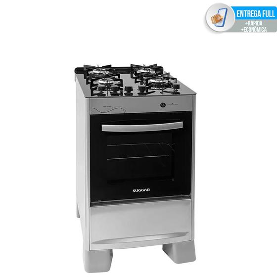 Fogão de piso preto com mesa de vidro e 4 bocas