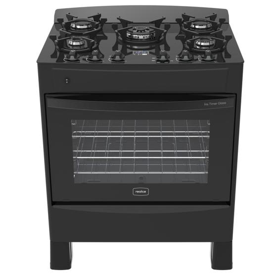 Fogão 5 Bocas Realce Eletromésticos Íris Timer Glass Preto Mesa em Vidro - Bivolt Fogão 5 Bocas Realce Eletromésticos Íris Timer Glass Preto Mesa em Vidro - Bivolt