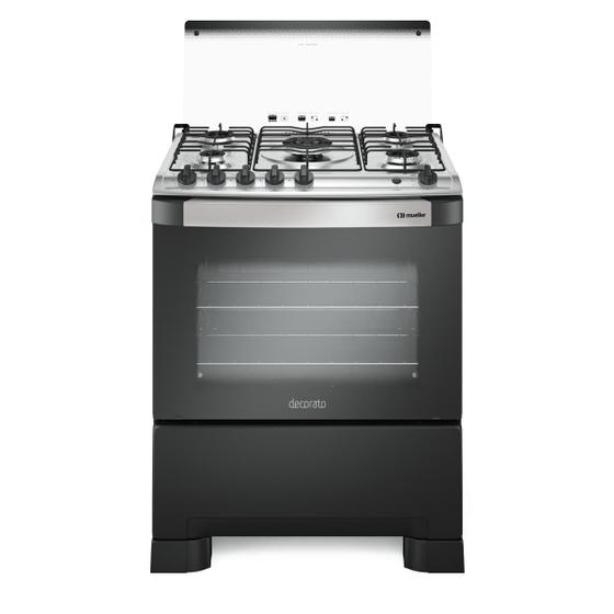 Imagem de Fogão de Piso 5 Bocas Tripla Chama Com Mesa em Inox Mueller Decorato Preto Fosco