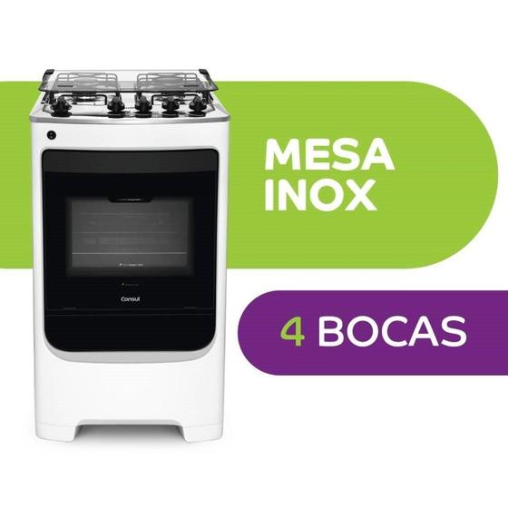 Fogão de Piso Consul 4 Bocas CFO4NAB,com Acendimento Automático, Mesa de Inox, Design Frente Única, Branco, Bivolt Menor preço em Fogão de Piso Consul 4 Bocas CFO4NAB,com Acendimento Automático, Mesa de Inox, Design Frente Única, Branco, Bivolt