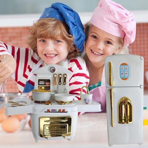 Imagem de Fogão e Geladeira Infantil Princesa Conjunto Completo para Pequenas Chefs Brincarem de Casinha com Criatividade