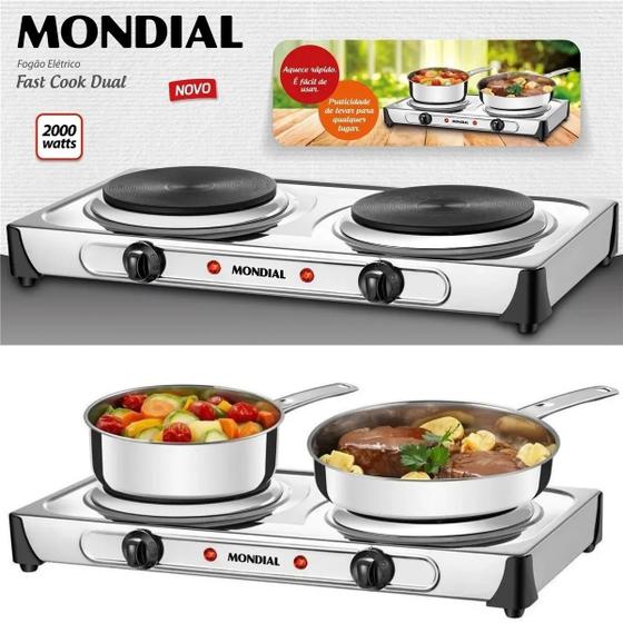 Fogão Elétrico De 2 Bocas Mondial Fast Cook Multifuncional Dual FE03