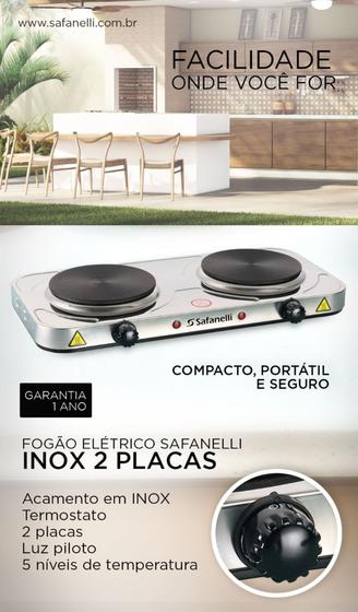 Fogão elétrico portátil inox 2 bocas Safanelli Menor preço em Fogão elétrico portátil inox 2 bocas Safanelli