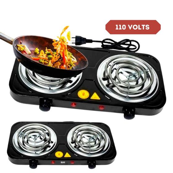 Fogão Elétrico Preto 2 Bocas Cooktop Portátil Fogareiro 110V BAK