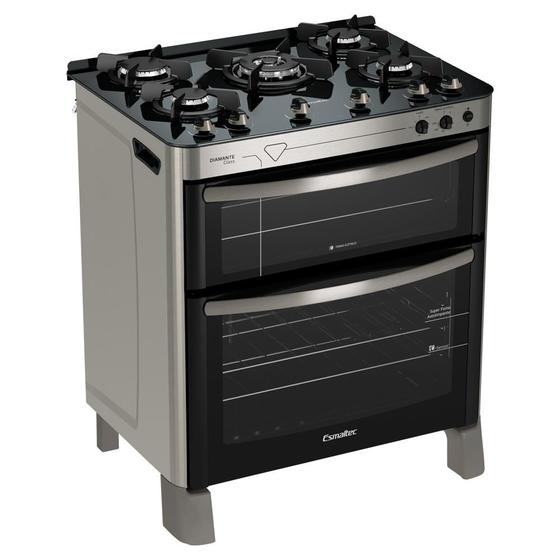 Fogão Esmaltec Diamante Glass 5 bocas Inox com Duplo Forno e Timer Sonoro Imagem de Fogão Esmaltec Diamante Glass 5 bocas Inox com Duplo Forno e Timer Sonoro