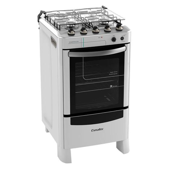 Fogão Esmaltec Esmeralda 4 bocas Branco com Forno Autolimpante e Grill ...