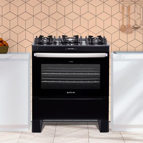 Fogao gas 5q atlas agile up glass preto 20 cod 300000885 Fogão 5