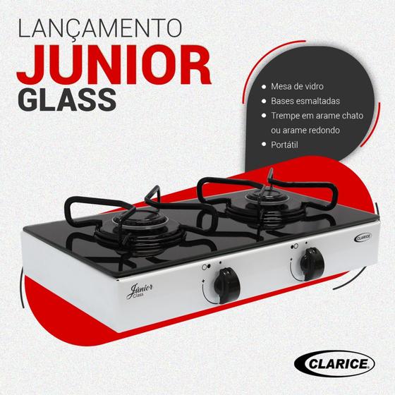 Fogão 2 Bocas Clarice Júnior Glass Branco Mesa em Vidro