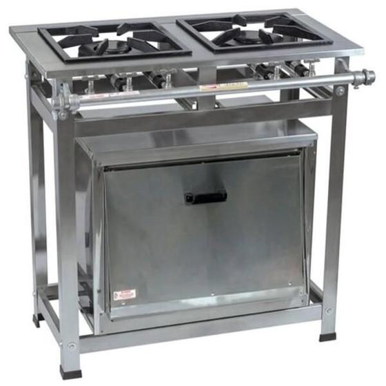 Imagem de Fogao Industrial 2 Bocas 30x30 Aço Inox com Forno - Cristalaço