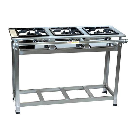 Imagem de Fogão Industrial 3 Bocas 30x30 Inox Alta Pressão Sem Forno Cristalaço