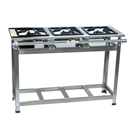 Fogão 3 Bocas Cristal Aço Industrial Inox