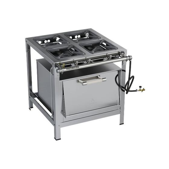 Imagem de Fogão Industrial 4 bocas 30x30 e Forno Alta Pressão Luxo Aço Inox Metalmaq