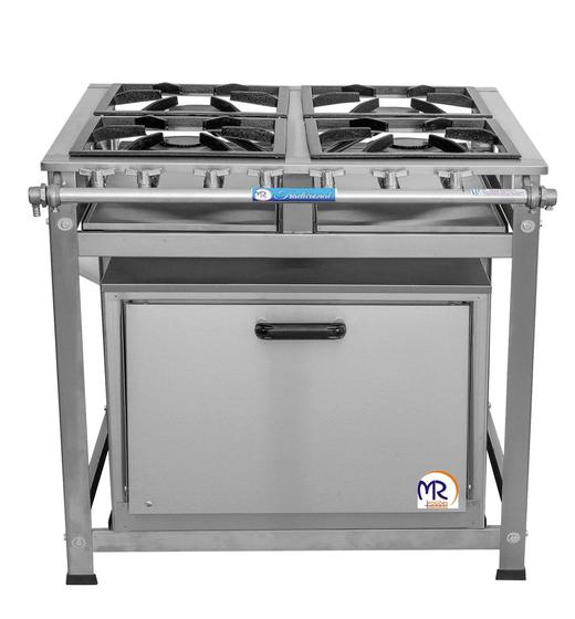 Imagem de Fogão Industrial 4 Bocas 30x30 Perfil 5 em Aço Inox Baixa Pressão Forno 92 Lts