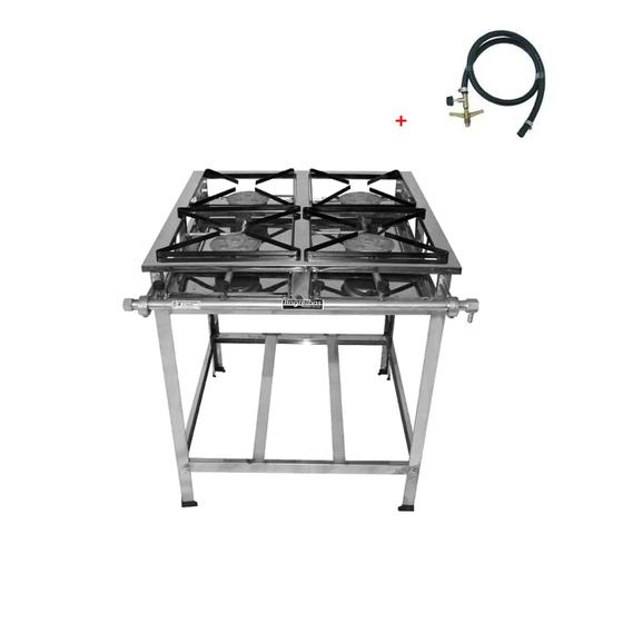 Imagem de Fogão Industrial 4 Bocas  Alta Pressão Aço Inox Grelhas 30x30 Com Kit Gás Incluso