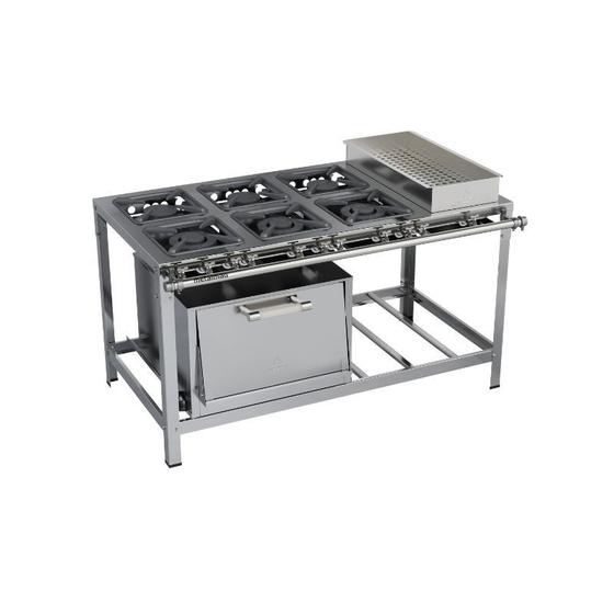 Imagem de Fogão Industrial 6 bocas 30x30 Banho Maria e Forno Luxo Aço Inox 304 Metalmaq