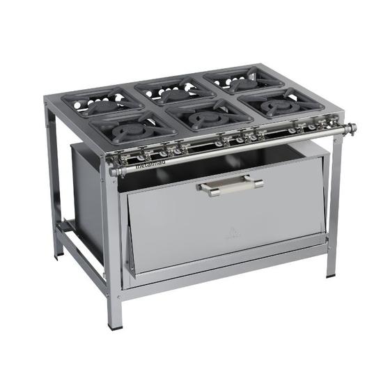 Fogão 6 Bocas Metalmaq Industrial 30x30 C/ Forno Inox - M19 Fogão 6 Bocas Metalmaq Industrial 30x30 C/ Forno Inox - M19