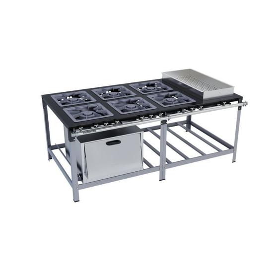 Imagem de Fogão Industrial 6 bocas 40x40 Banho Maria e Forno queimadores duplos P9 - Metalmaq