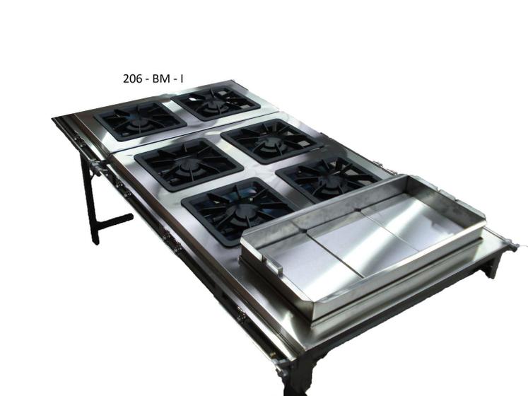 Imagem de Fogão Industrial 6 bocas - Alta Pressão - 30x30 - Canto cozinha - Banho Maria - INOX - Metal brey