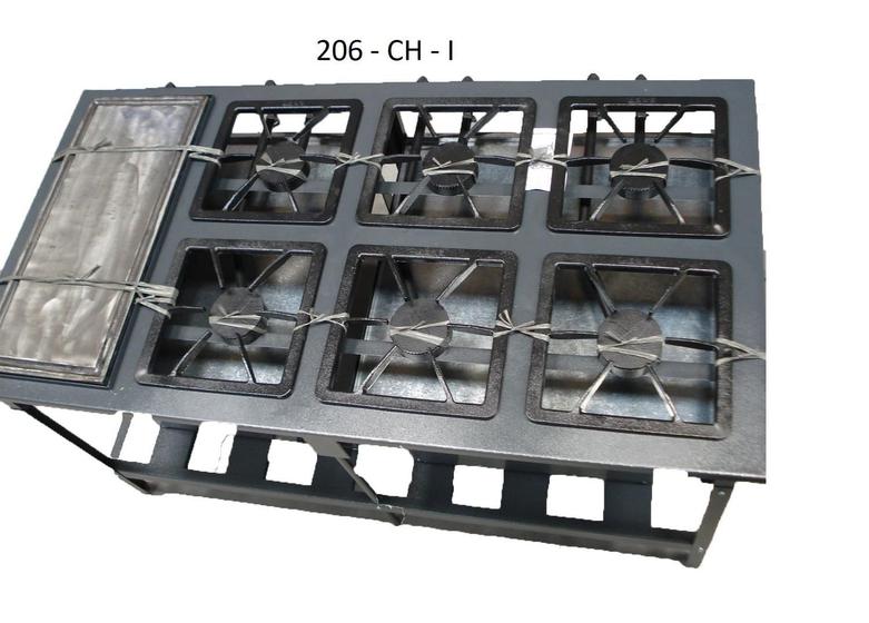 Imagem de Fogão Industrial 6 bocas - Alta Pressão - 30x30 - Canto cozinha - Com Chapa - INOX -Metal brey