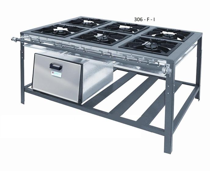 Imagem de Fogão Industrial 6 bocas - Baixa Pressão - 40x40 - Canto cozinha - Forno- INOX - Metal brey