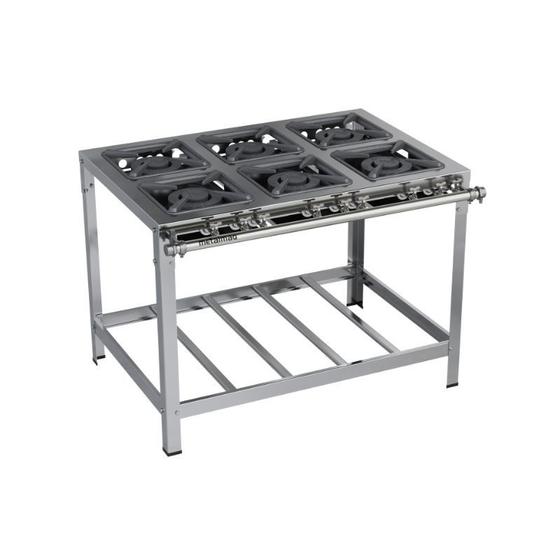 Imagem de Fogão Industrial 6 Bocas Duplas 30x30 Aço Inox Metalmaq