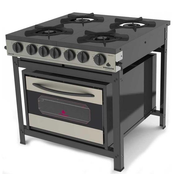 Imagem de Fogão Industrial a Gás 4 Bocas Esmaltado Com Forno Gourmet Preto e Inox PRGE-402F - Progás