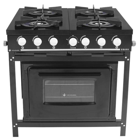 Fogão 4 Bocas Venâncio Bravo Com Forno Preto – Br4bfpr