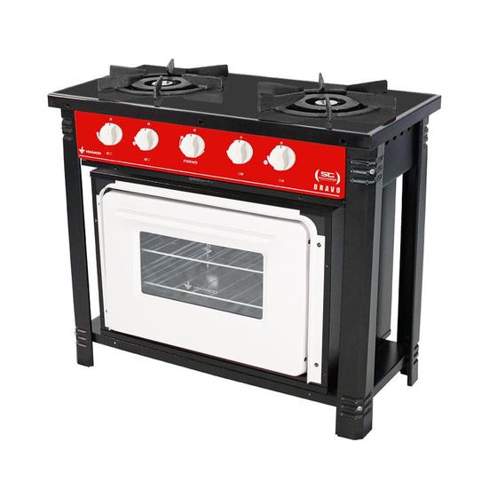 Imagem de Fogão Industrial Vermelho com Forno Branco 2 Bocas Duplas Bravo BR2BF - Venâncio