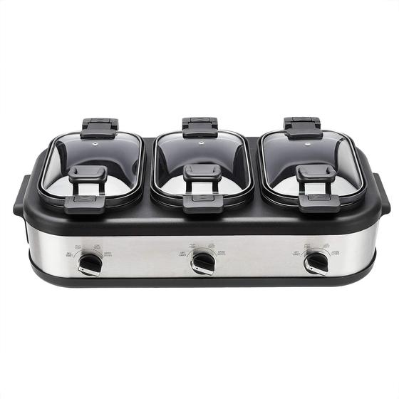 Imagem de Fogão Lento Triplo Amazon Basics 7,5L - Aço Inoxidável