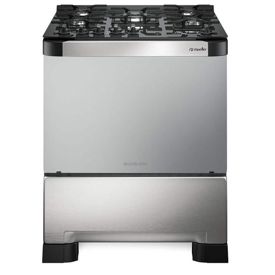 Fogão Mueller 5 bocas Decorato Vetro Inox com mesa de vidro e Timer digital Menor preço em Fogão Mueller 5 bocas Decorato Vetro Inox com mesa de vidro e Timer digital
