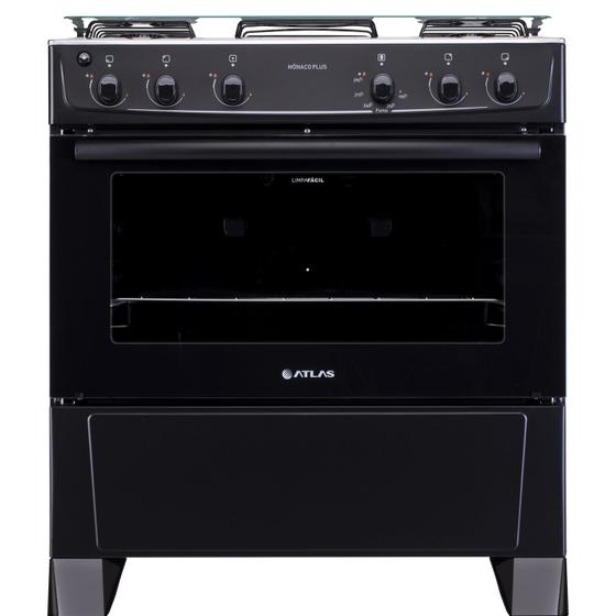 Fogao piso atlas 5 bocas monaco plus preto c/ forno 86,5 litros Menor preço em Fogao piso atlas 5 bocas monaco plus preto c/ forno 86,5 litros