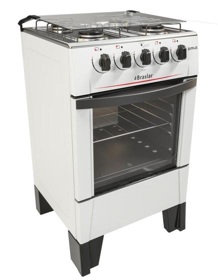 Imagem de Fogao piso braslar 4 bocas inox c/ forno 46,3l a gas branco new sirius