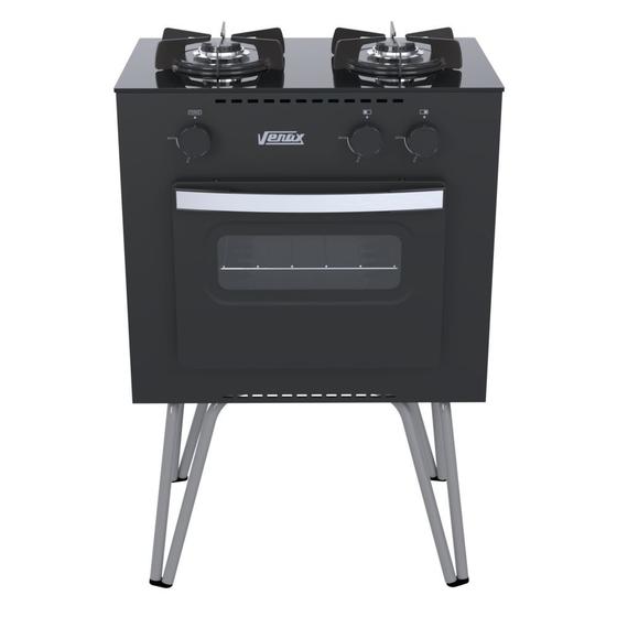 Imagem de Fogão Portátil 2 Bocas Venax Mini Cook Gas Glp Preto Fosco