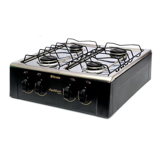 Fogão Portátil 4 Bocas De Mesa A Gás Preto Braslar asiático jr inox Menor preço em Fogão Portátil 4 Bocas De Mesa A Gás Preto Braslar asiático jr inox