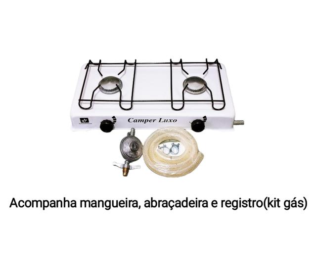 Imagem de Fogão Portátil A Gás 2 Bocas Fogareiro Camping Kit Completo