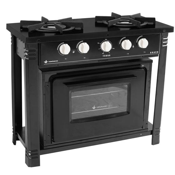 Fogão Profissional 2 Bocas Venâncio Linha Bravo Preto com Forno