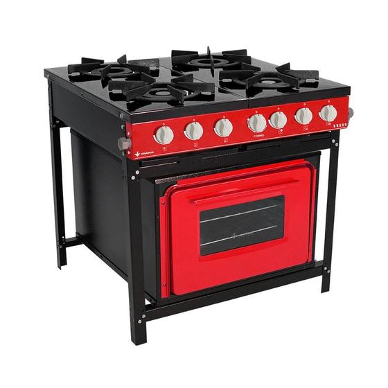 Fogão Profissional 4 Bocas Venâncio Linha Bravo Vermelho Intenso com Forno Br4bfvr Menor preço em Fogão Profissional 4 Bocas Venâncio Linha Bravo Vermelho Intenso com Forno Br4bfvr