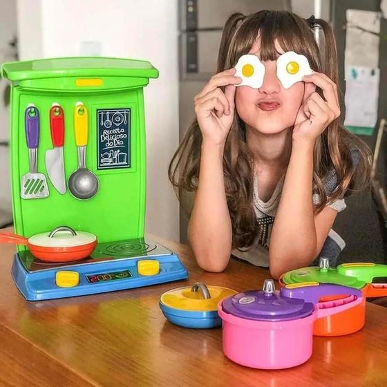 Imagem de Fogãozinho De Brinquedo Cozinha Infantil - Conjunto Panelinhas Poliplac