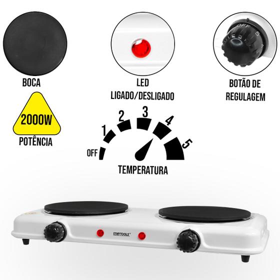 Imagem de Fogareiro 127v Chapa Duas Bocas 2000W Elétrico Tomada Tripolar