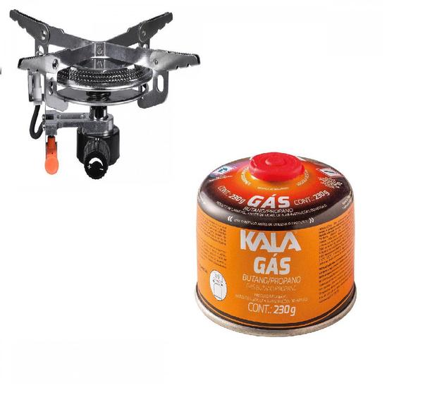 Fogareiro a gás portátil camper + cartucho gás 230g kala Fogareiro