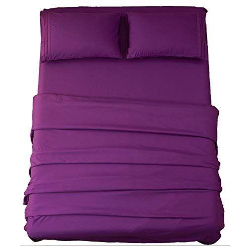 Imagem de Folha de cama SONORO KATE Conjunto Microfibra Super Macia 1800 Thread Count Luxuosas Folhas Egípcias 18 Polegadas Profundas Desarme rugas-4 peça (California King Purple)