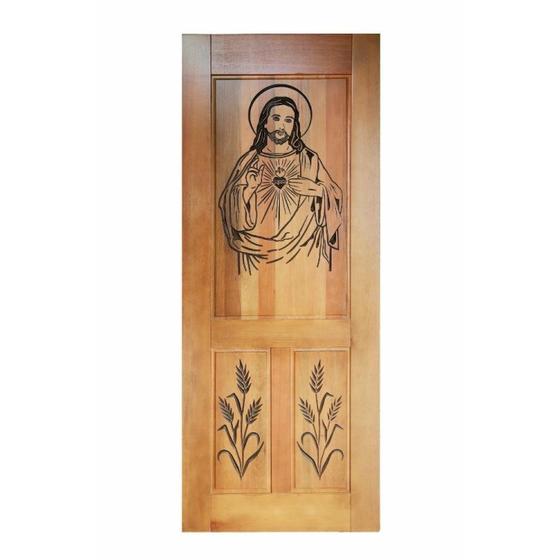 Imagem de Folha de Porta Madeira Maciça Entalhada Cristo 80x210x3,5cm Cedro Rosa