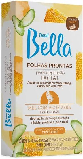 Imagem de Folha Pronta para Depilação Facial Mel com Aloe Vera 16 Fls, Depil Bella