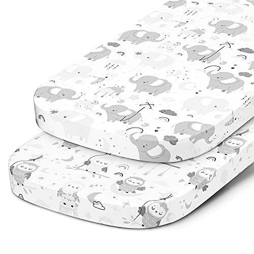 Imagem de Folhas de bassinet sleeper para 32 x 19 polegadas colchão pad  Compatível com Ronbei, Pamobabe, Lucky Dove, Nordmiex Bassinet  100% Jersey Cotton  2 Pack