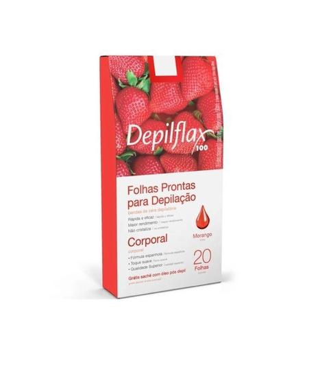 Folhas Depilatórias Depilflax Prontas Corporal Morango C Folhas e Lenços de Depilação