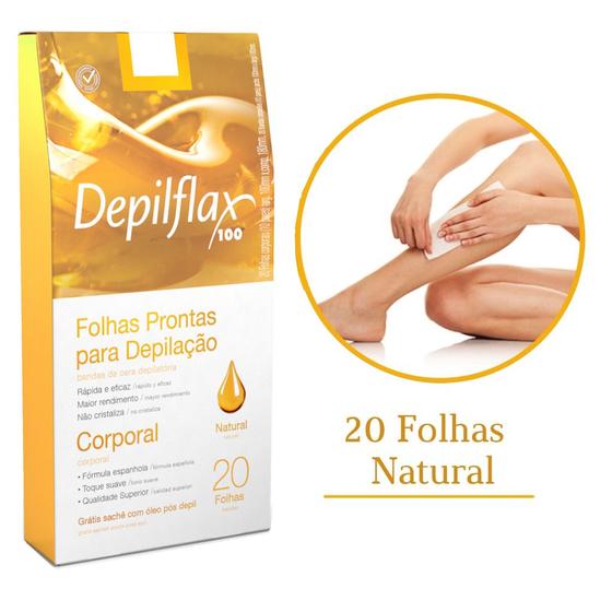 Imagem de Folhas Depilatorias Prontas Corporal Depilflax Natural 20 Unidades Dermatologicamente Testado