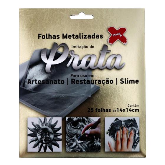 Imagem de Folhas Metalizadas Make + 14X14Cm 25 Folhas Prata