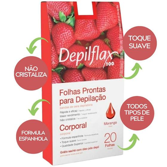 Imagem de Folhas Prontas Cera Depilatória Facial Corporal 20 Folhas - Depilflax