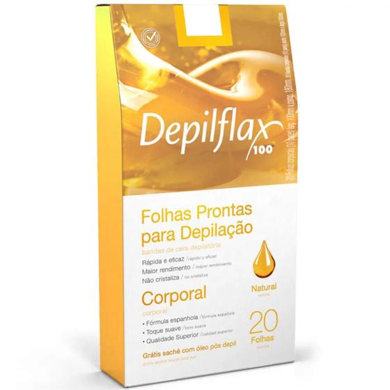Imagem de Folhas Prontas Corporal para Depilação Depilflax Natural Com 20 Unidades