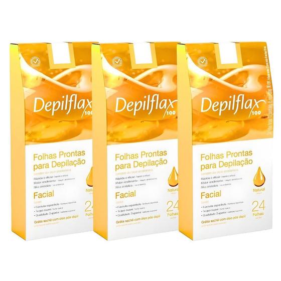 Imagem de Folhas Prontas Faciais Depilflax Natural 3 Cx Com 24 Und